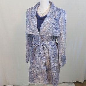 Badgley Mischka Blue Paisley Trench Coat in Large.